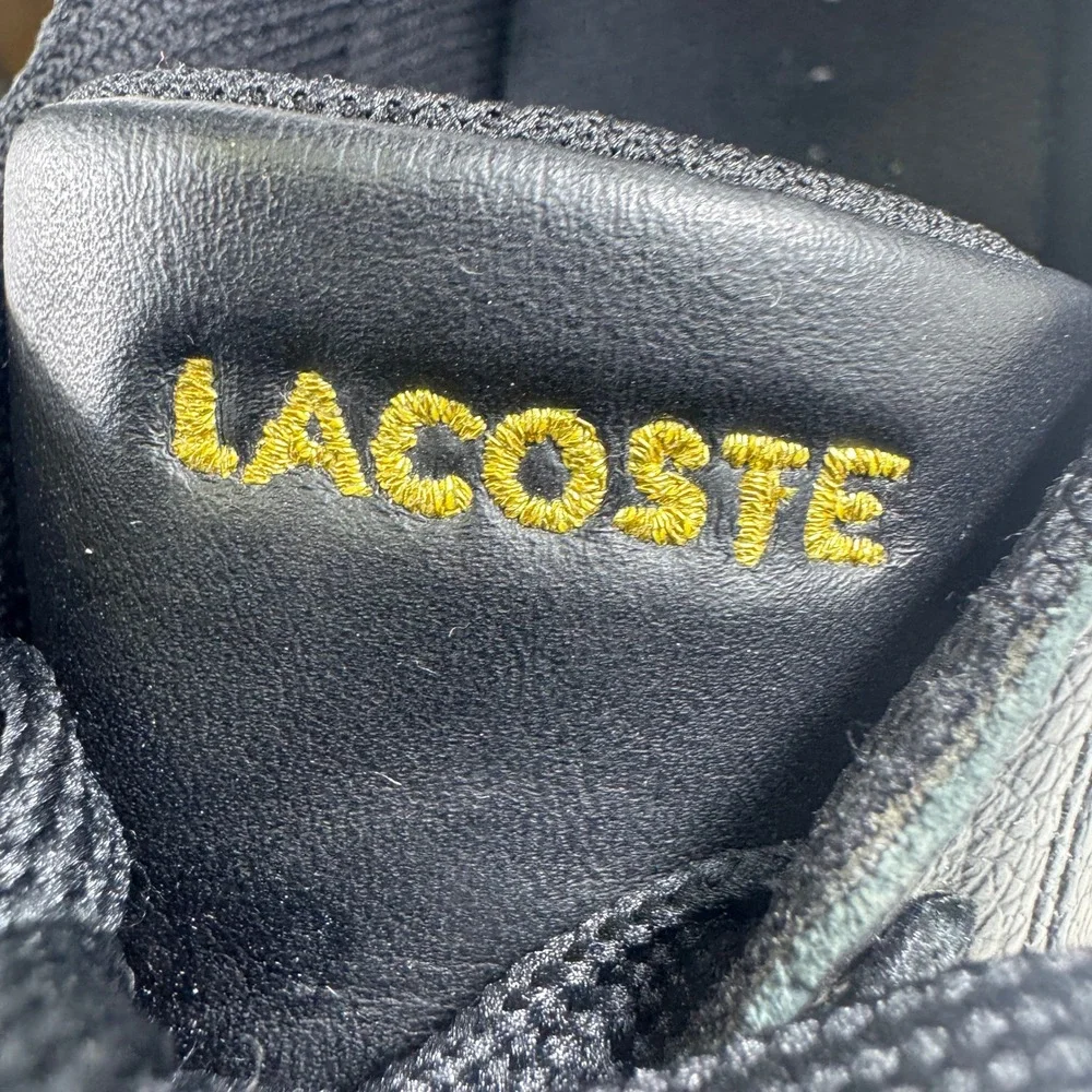Lacoste Mens Black Leather Boat Shoes Low Top Sneakers‎ Gold Logo Moc Toe 10